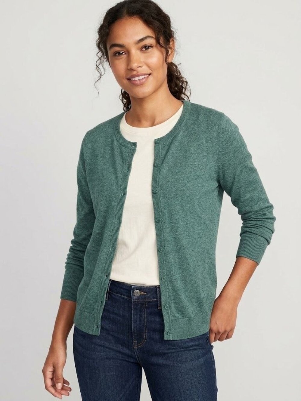 Old Navy Womens Green Button-Front Knit Cardigan Sweater Size L Cotton Blend